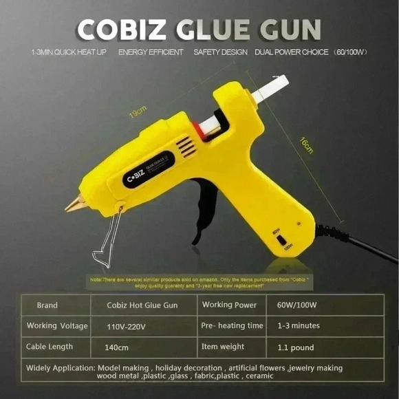 Hot Glue Gun High Temp-Cobiz Full Size (Not Mini) 60/100W Dual Power Heavy Duty, - Picture 2 of 10